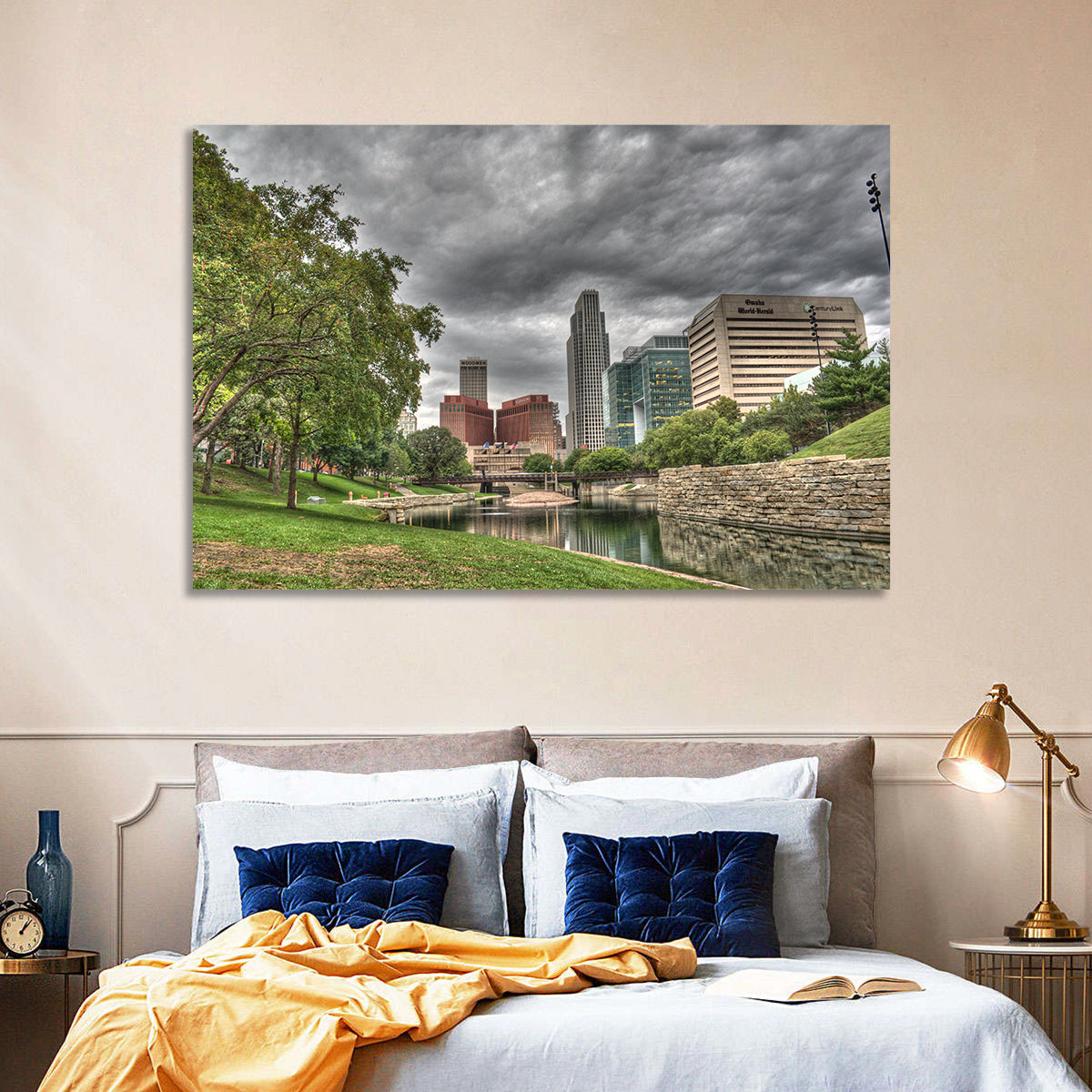 Omaha Skyline at Gene Leahy Mall Wall Art in a room, landscape