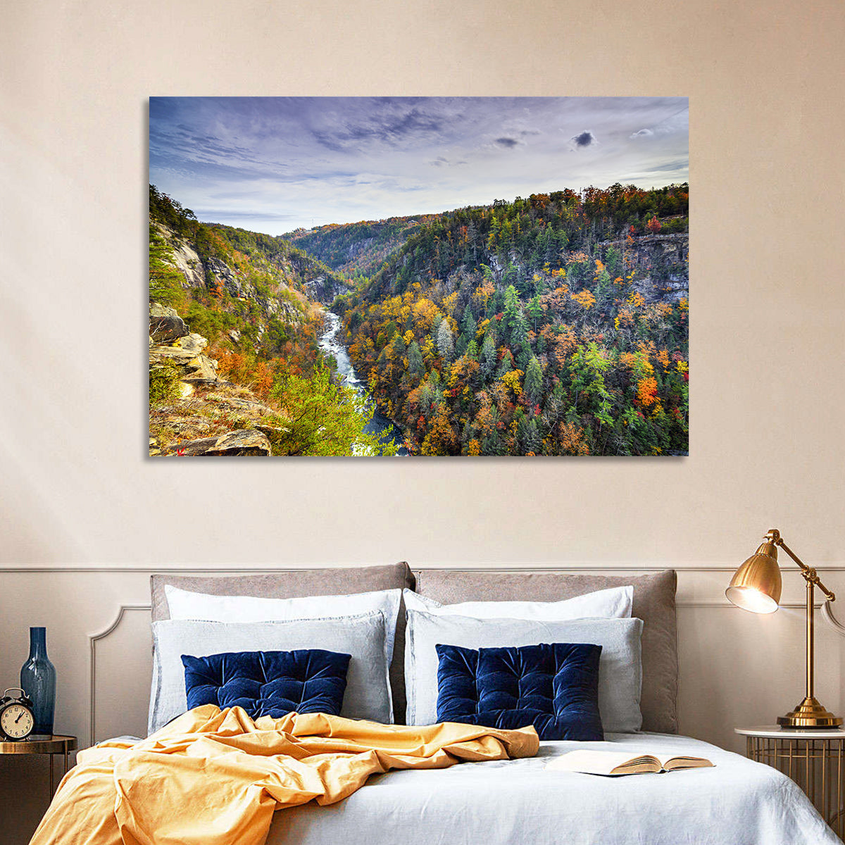 Tallulah Gorge Autumn Vista Wall Art in a room, landscape