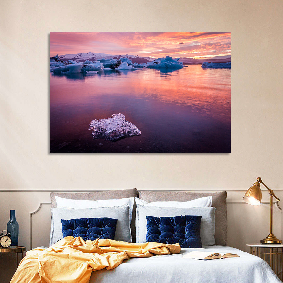 Jökulsárlón Dusk Lagoon Wall Art in a room, landscape