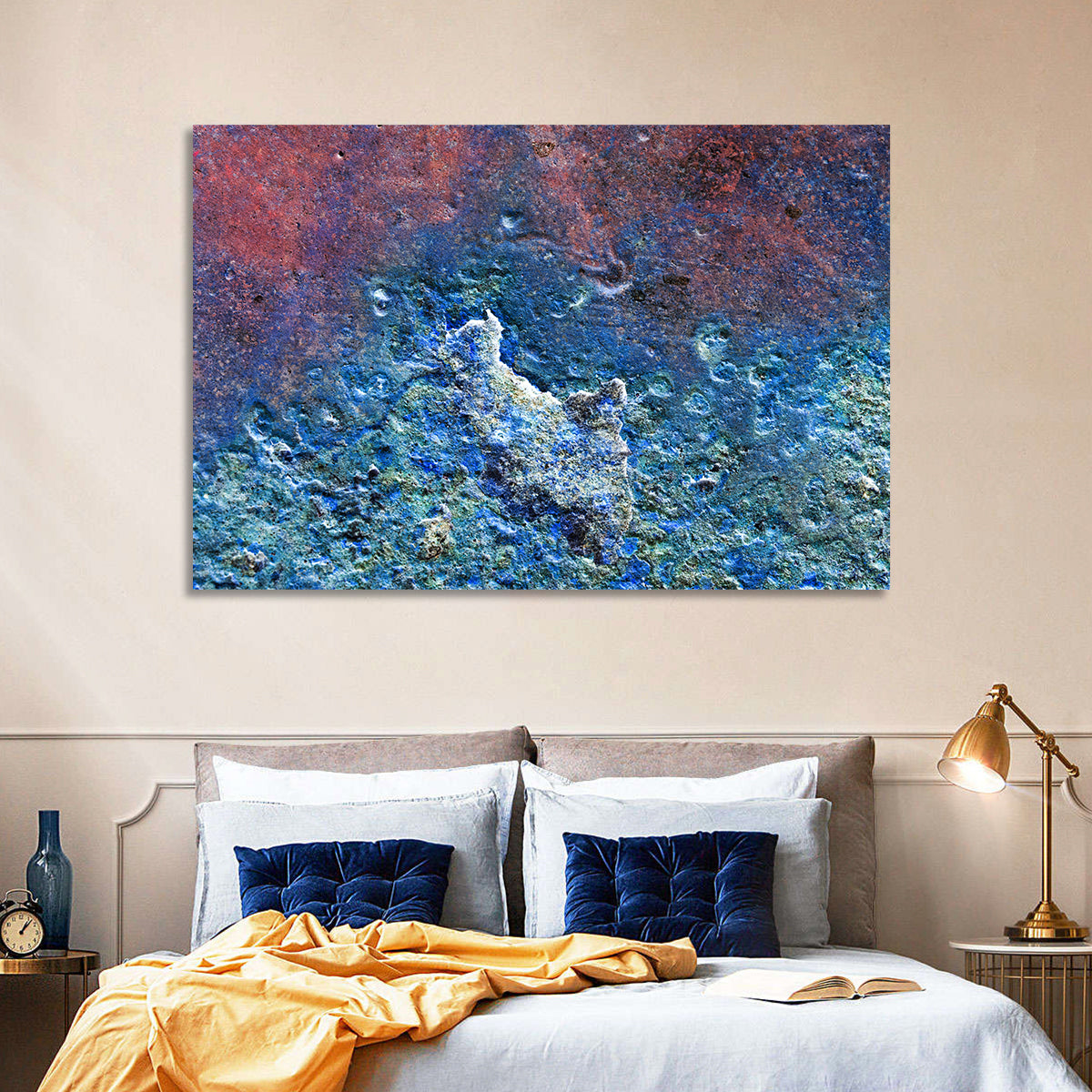 Weathered Metal Abstract Wall Art in a room, landscape