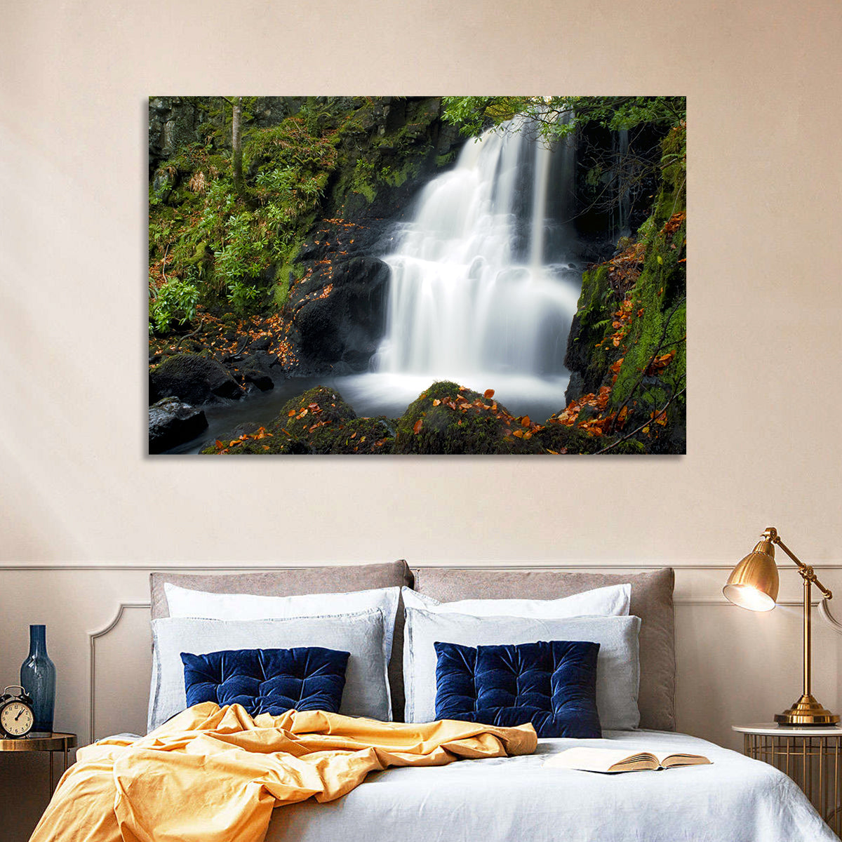 Autumn Waterfall in Tobermory Wall Art in a room, landscape