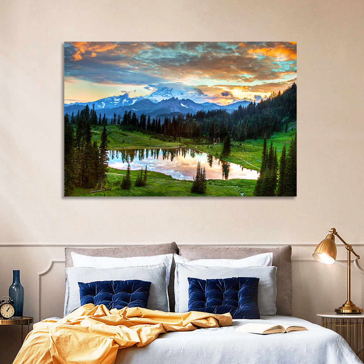 Mount Rainier Reflection at Tipsoo Lake Wall Art in a room, landscape
