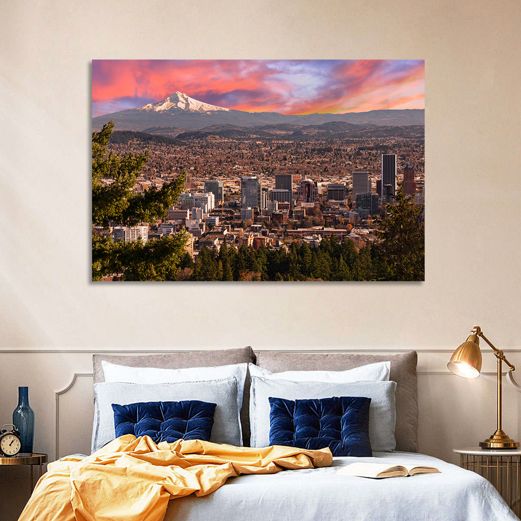 Portland Skyline at Sunset Wall Art