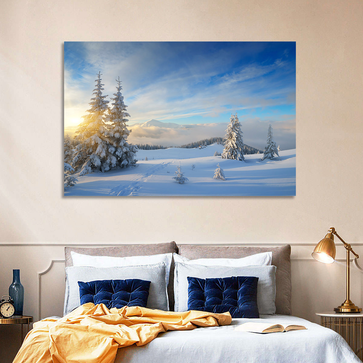 Carpathian Winter Sunrise Wall Art in a room, landscape