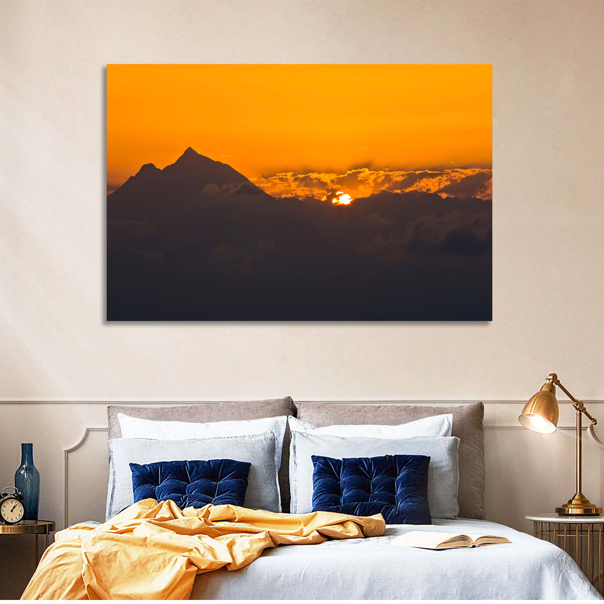 Athos Mountain Sunrise Wall Art in a room, landscape