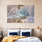 Snow-covered Stream at Golden Hour Wall Art