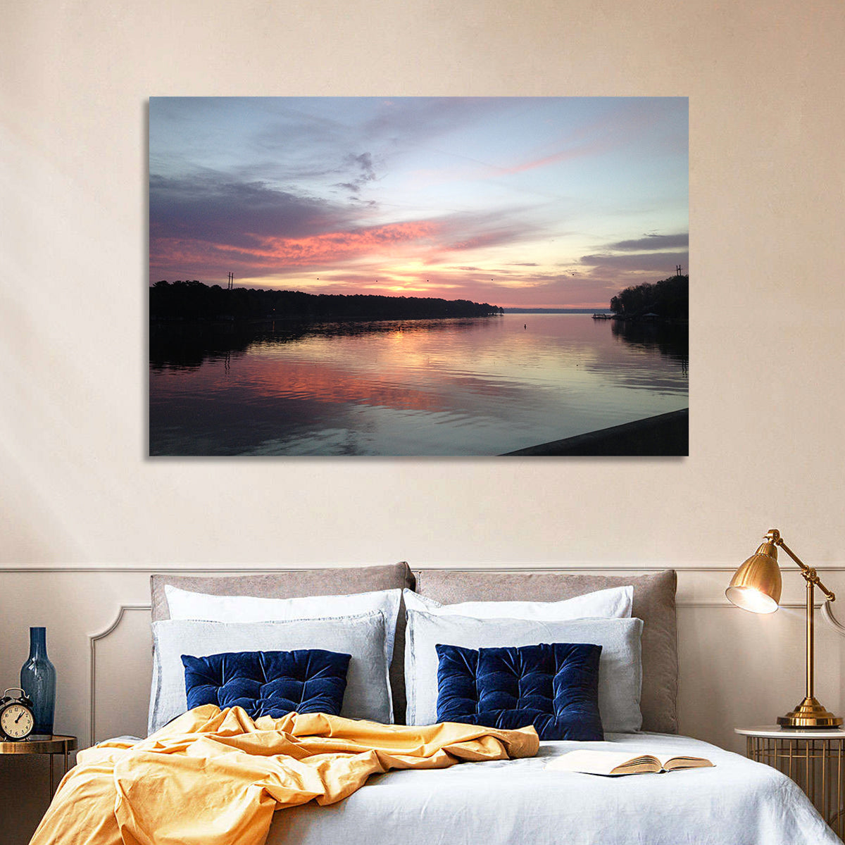 Lake Eufaula Sunset Wall Art in a room, landscape