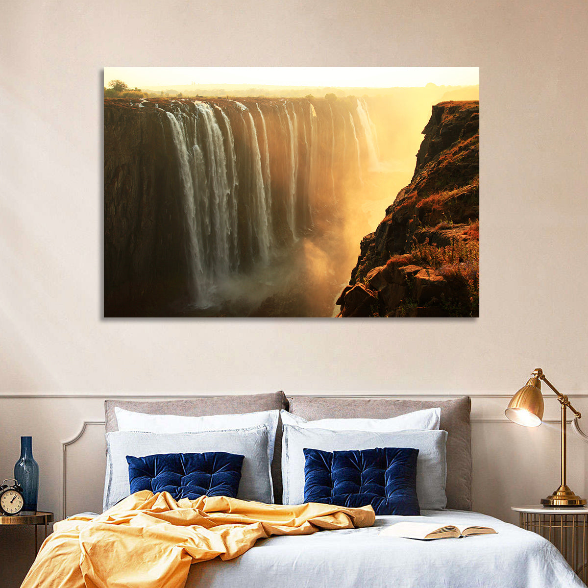Victoria Falls Golden Hour Wall Art in a room, landscape