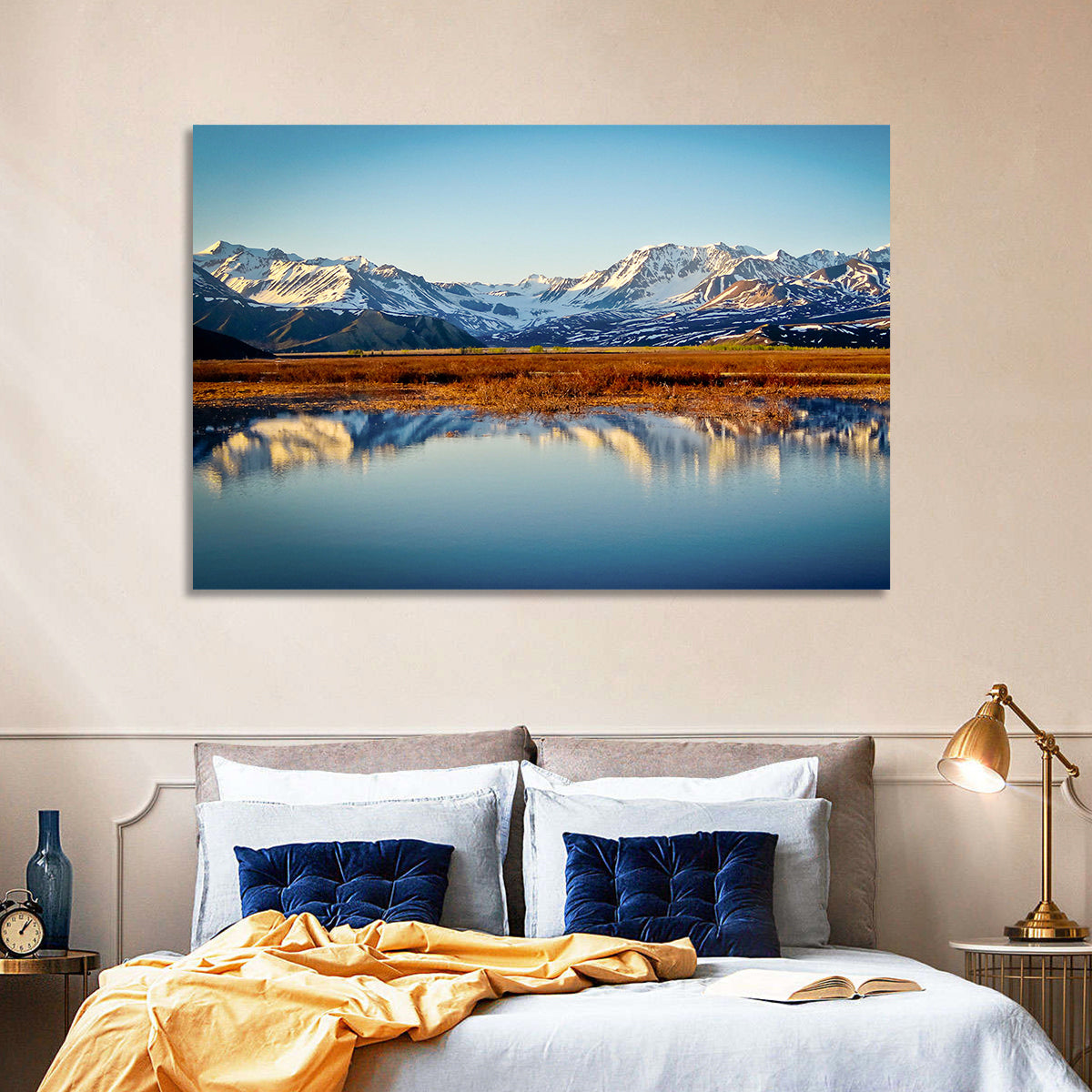 Summit Lake Reflection Wall Art in a room, landscape