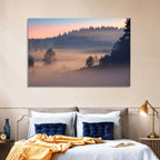 Misty Sunrise Forest Wall Art