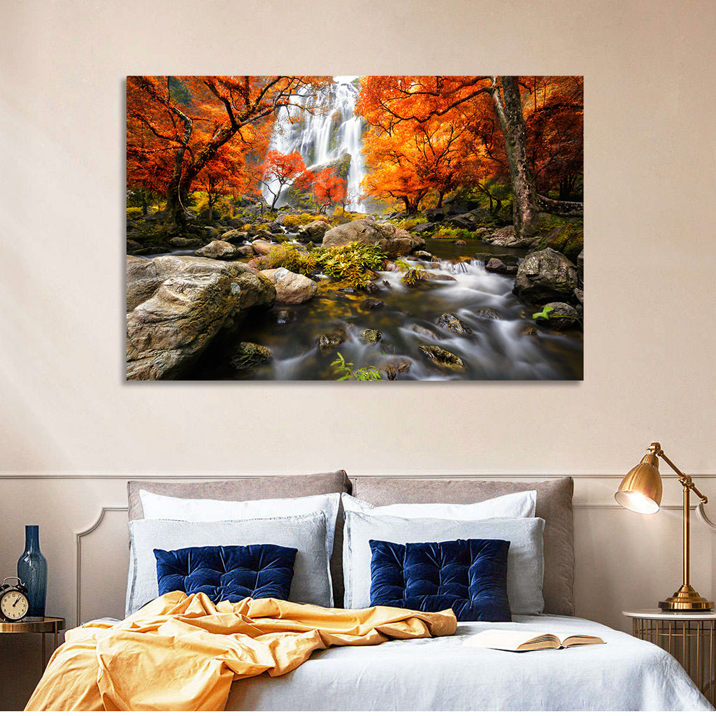 Autumn Forest Waterfall Wall Art