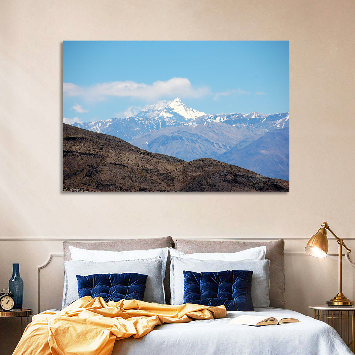 Snow-capped Mount Aconcagua Wall Art in a room, landscape