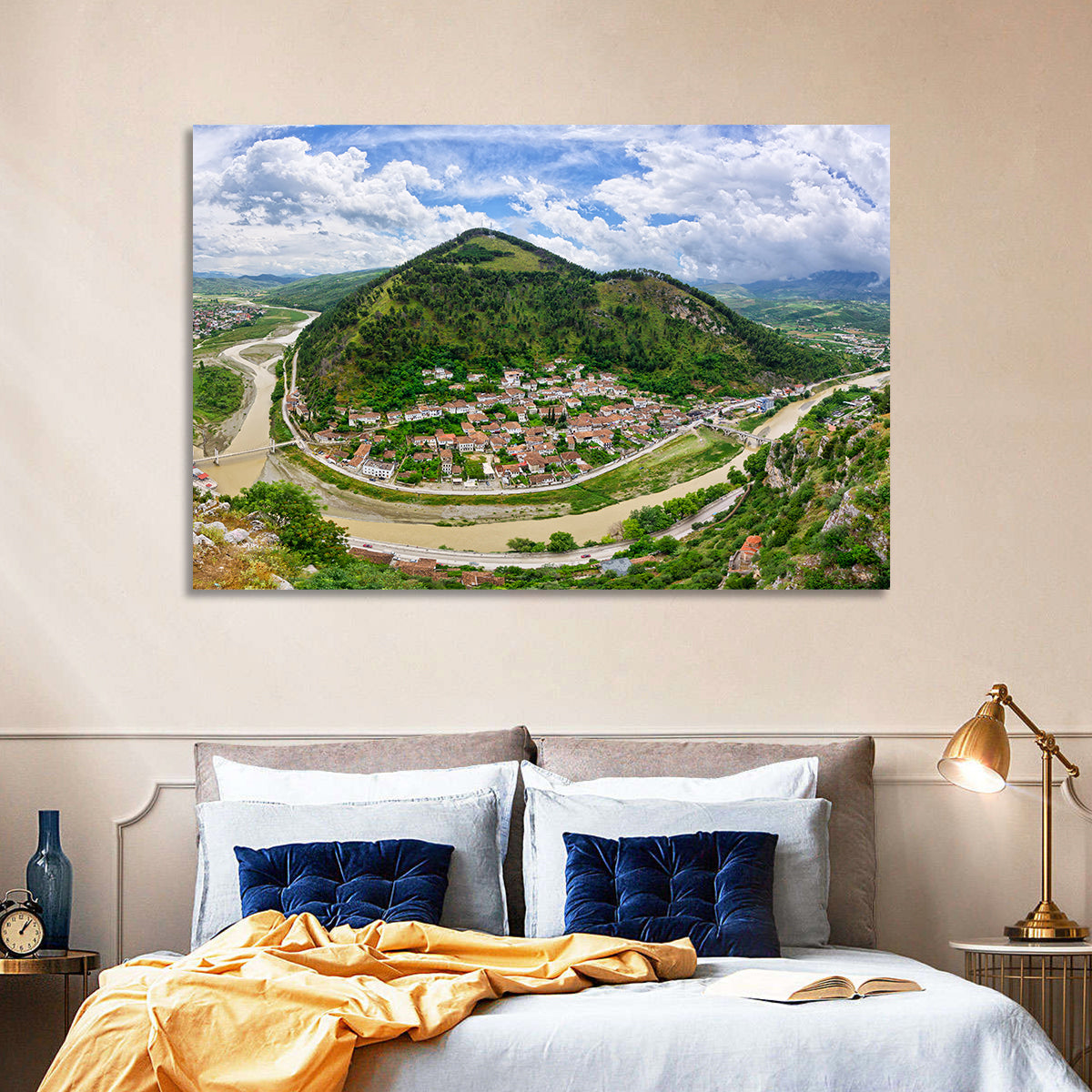 Berat Osum River View Wall Art in a room, landscape