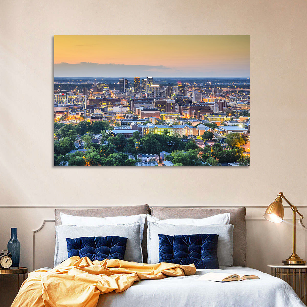 Birmingham Skyline at Golden Hour Wall Art in a room, landscape