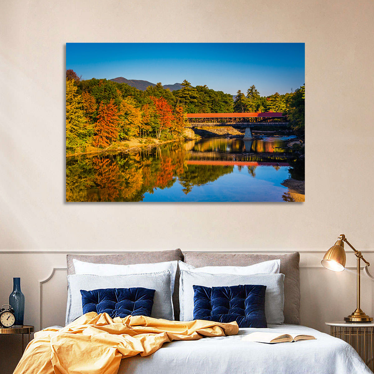 Albany Covered Bridge on Saco River Wall Art in a room, landscape