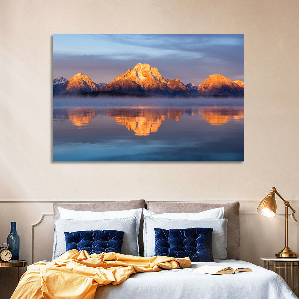 Mount Moran Sunrise Over Jackson Lake Wall Art in a room, landscape