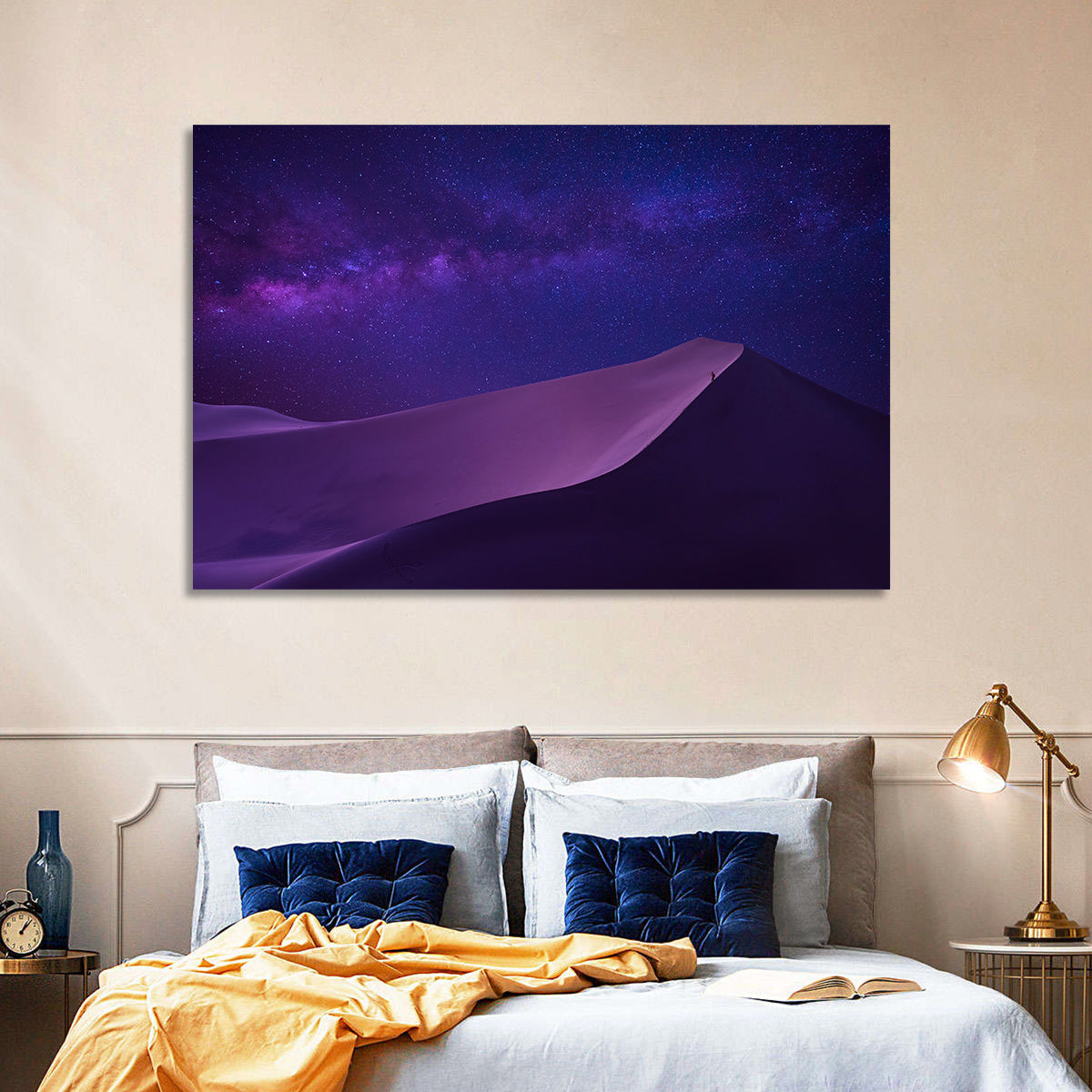 Lone Hiker Under the Milky Way Wall Art in a room, landscape