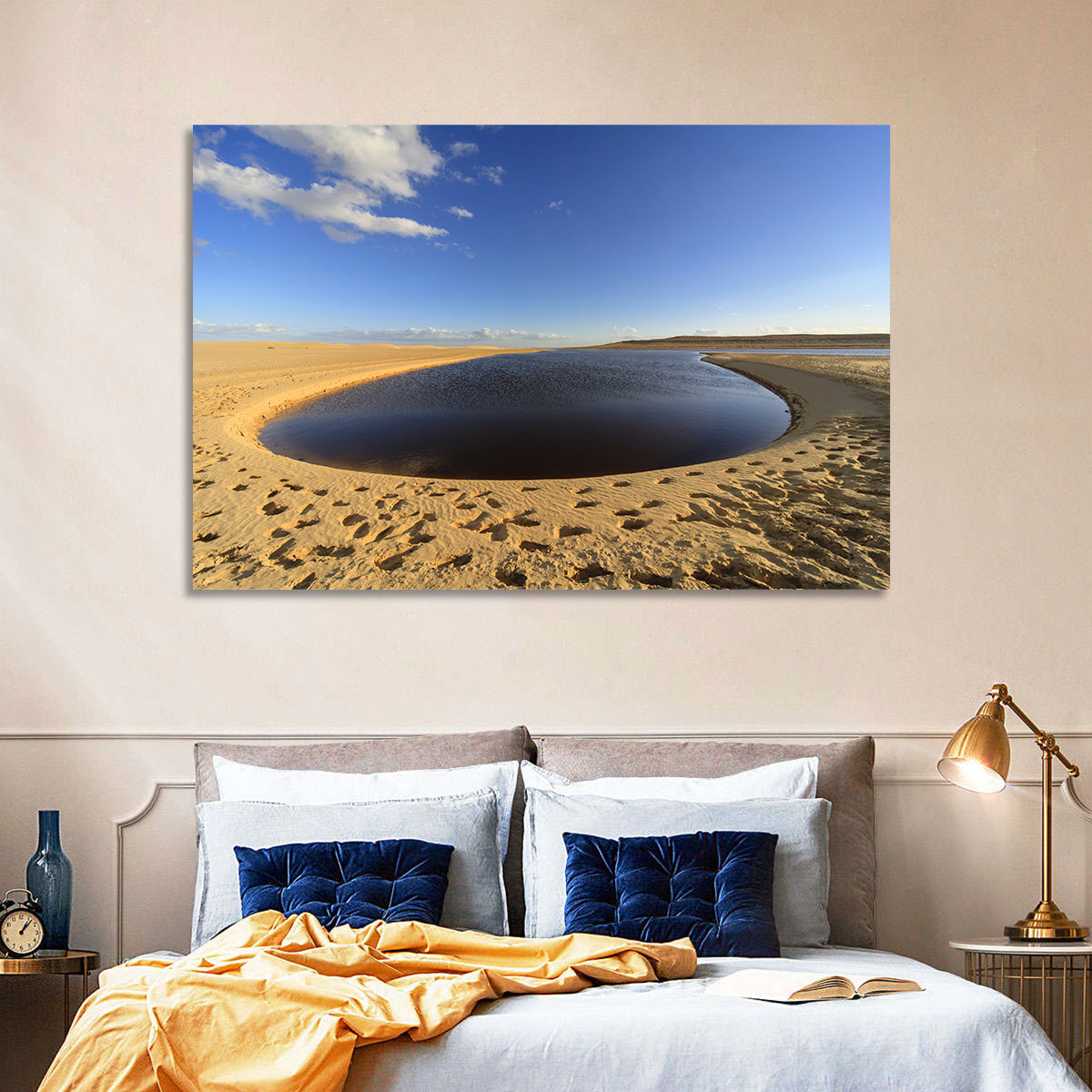 Fayoum Lake Footprints Wall Art in a room, landscape