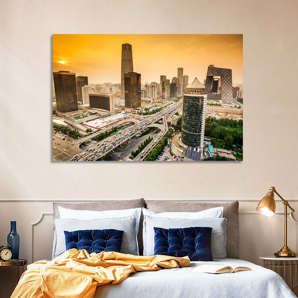 Beijing Cbd Skyline at Sunset Wall Art in a room, landscape