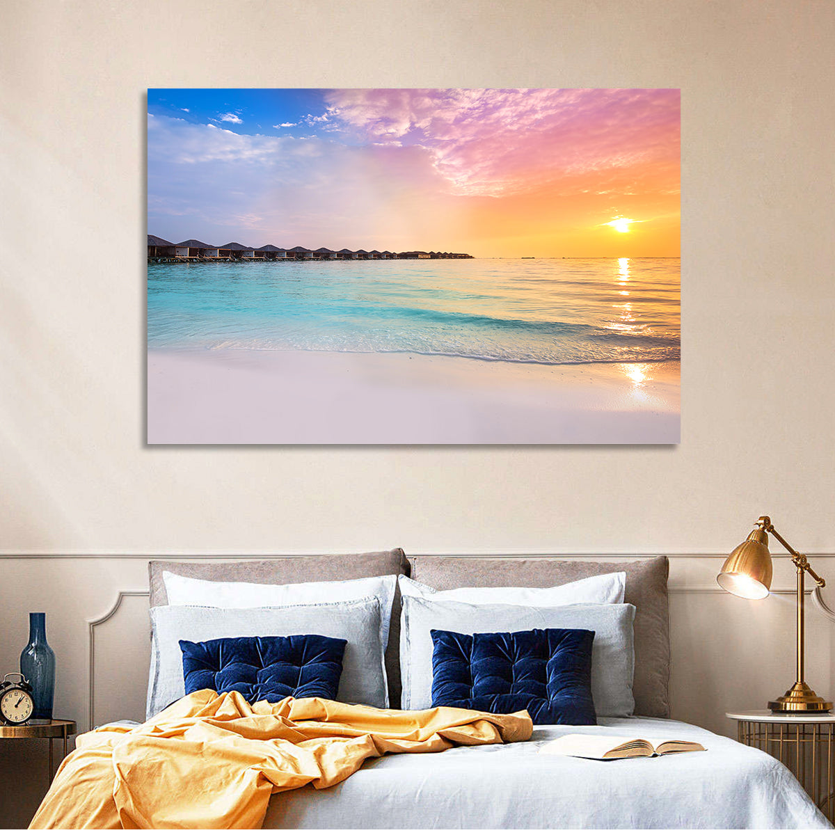 Overwater Bungalows at Sunset Wall Art