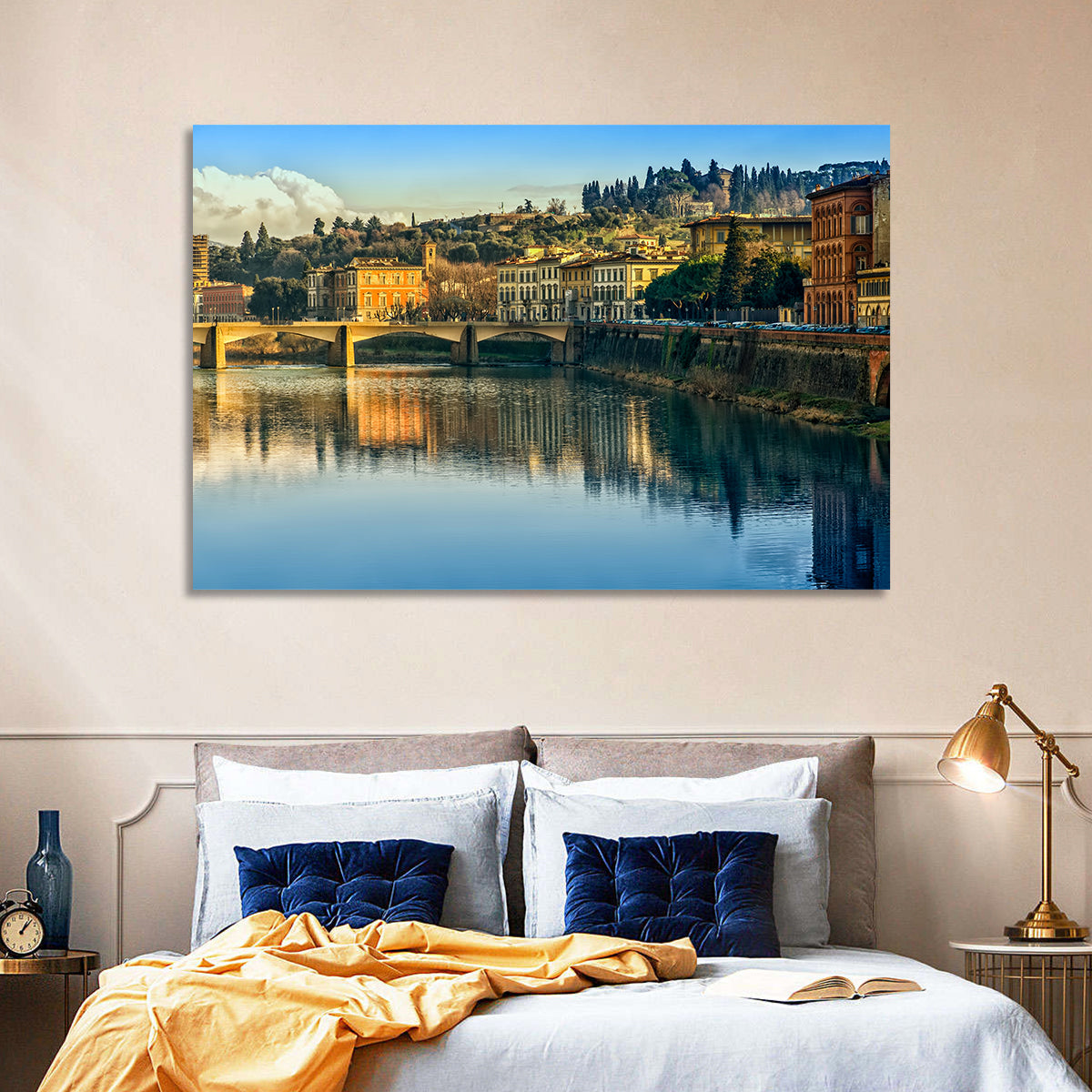 Golden Hour Florence Over the Arno River Wall Art in a room, landscape