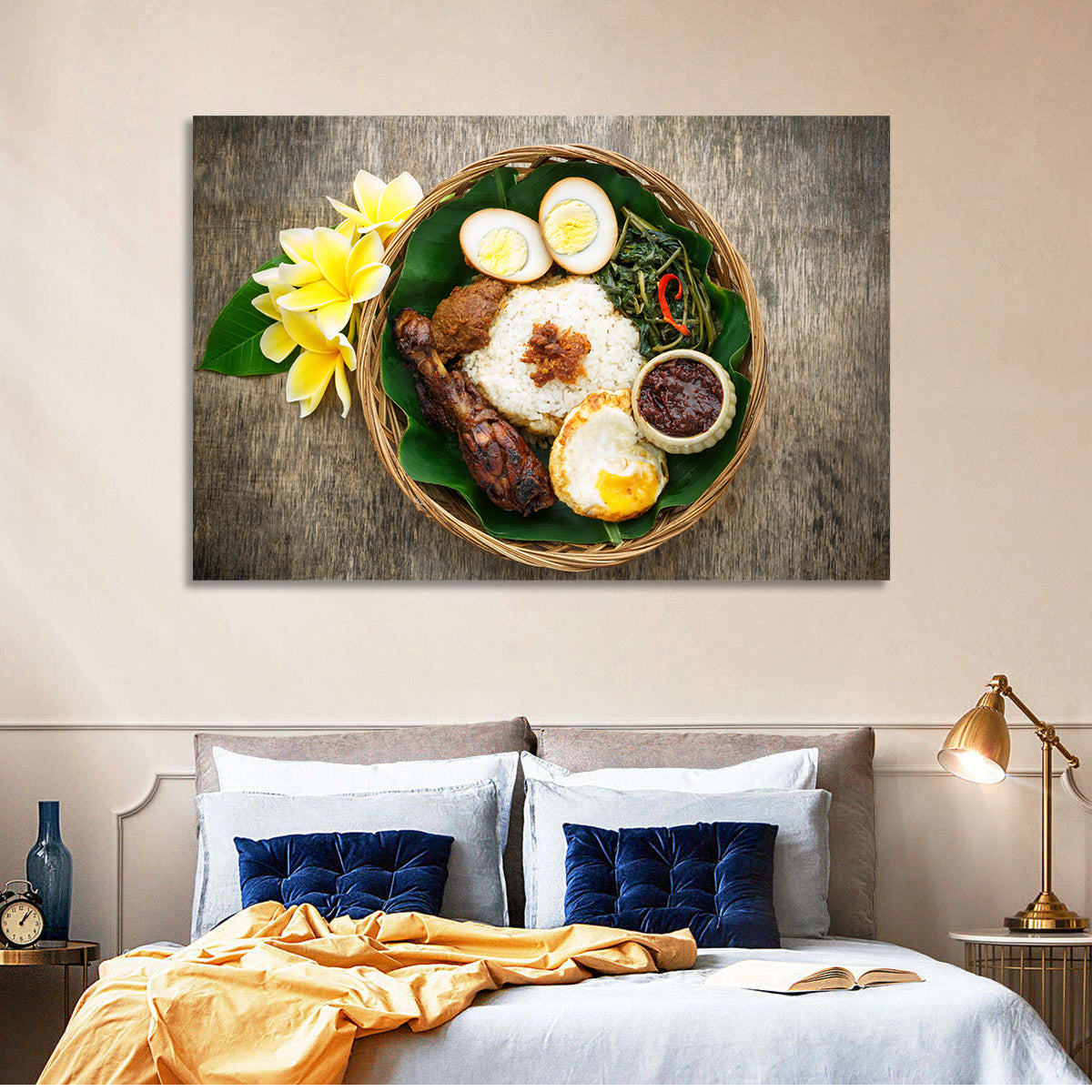 Nasi Campur in Woven Basket Wall Art in a room, landscape
