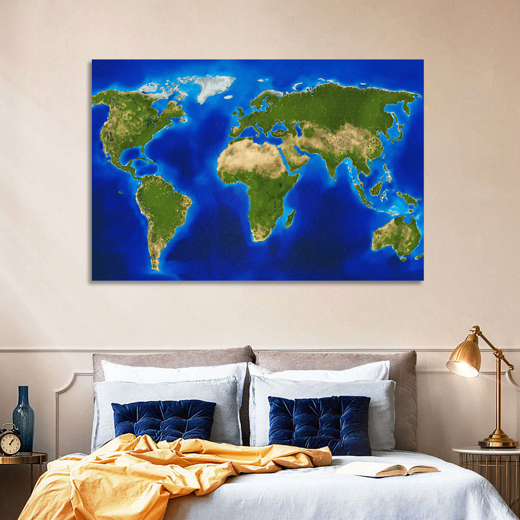 Satellite-style Blue World Map Wall Art