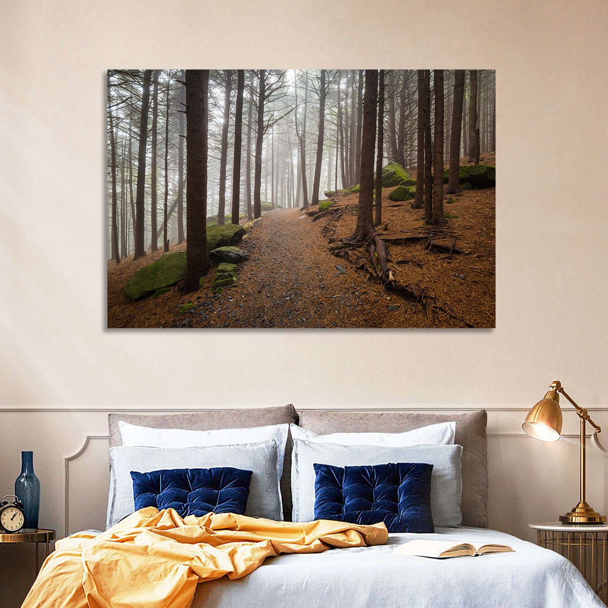 Misty Appalachian Trail Path Wall Art in a room, landscape
