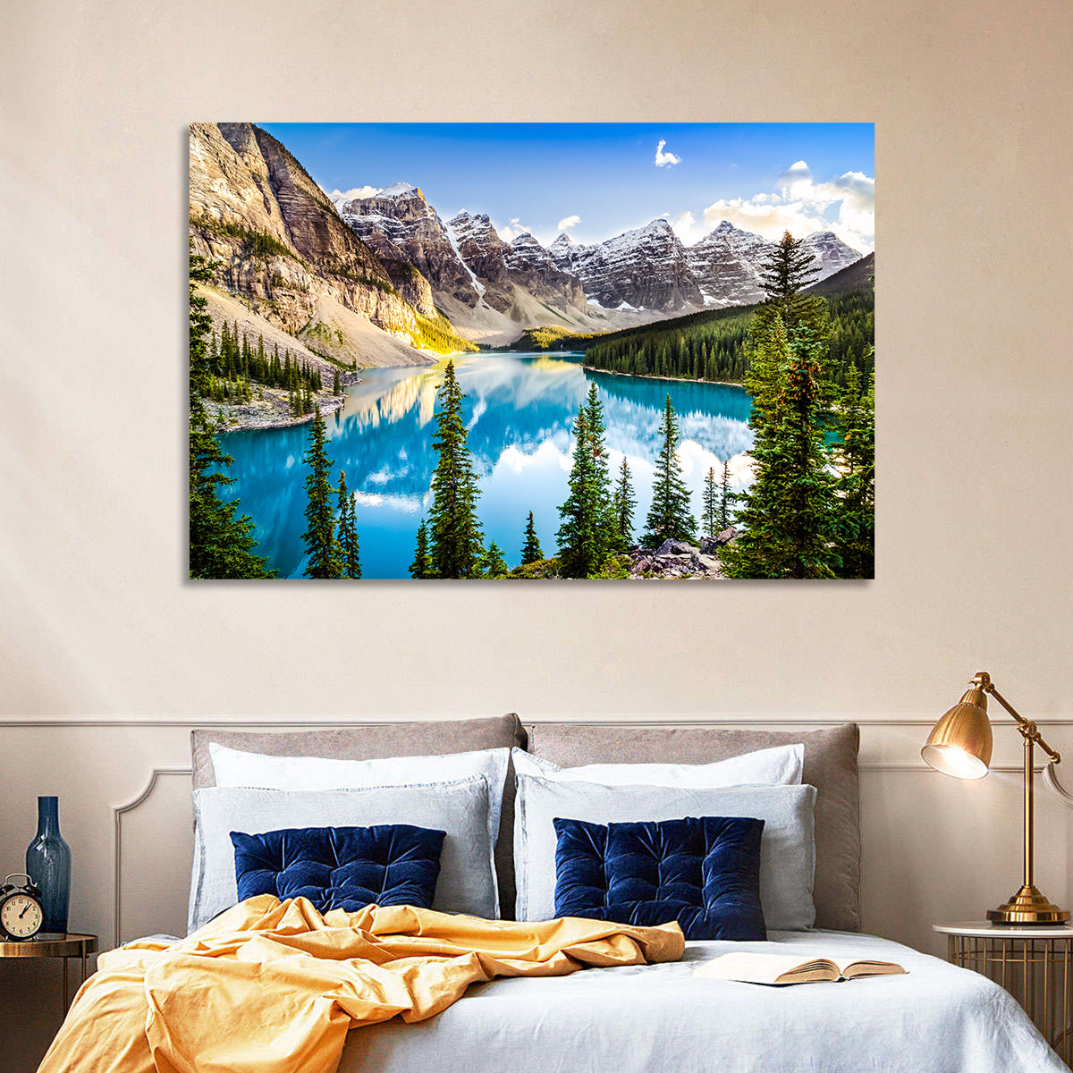 Moraine Lake Reflections Wall Art in a room, landscape