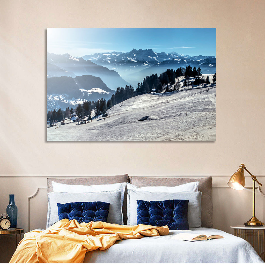 Sunlit Alpine Ski Slope Wall Art