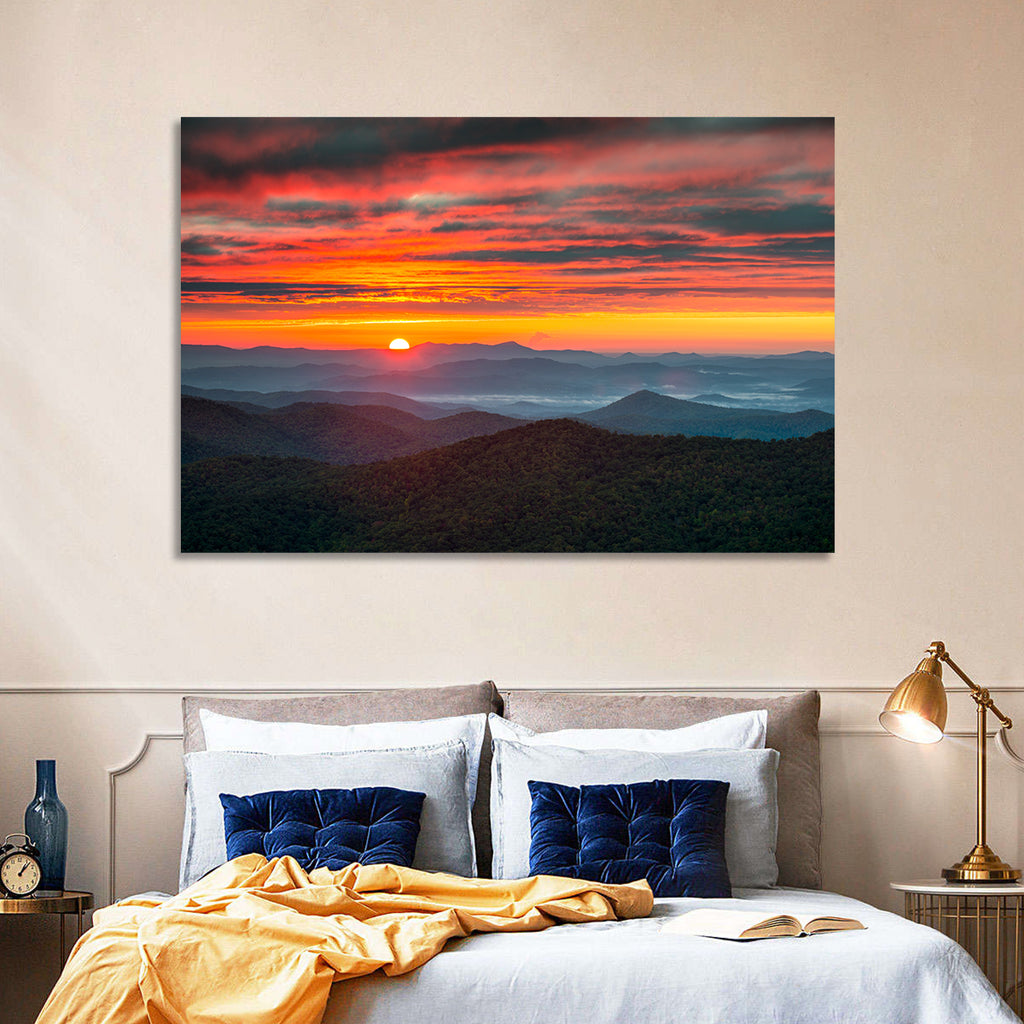 Blue Ridge Sunrise Over Misty Ridges Wall Art