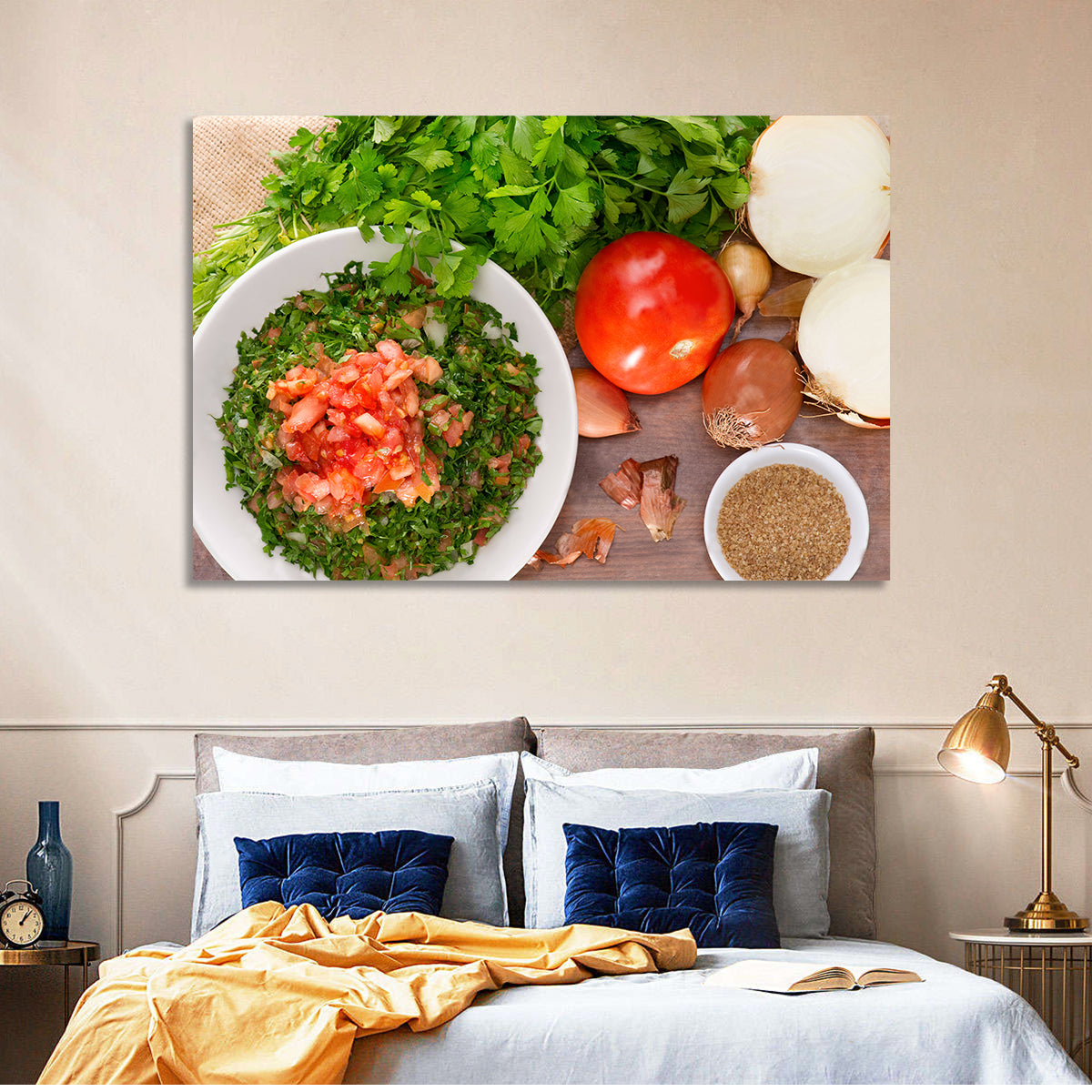 Top-down Tabbouleh Salad Wall Art in a room, landscape