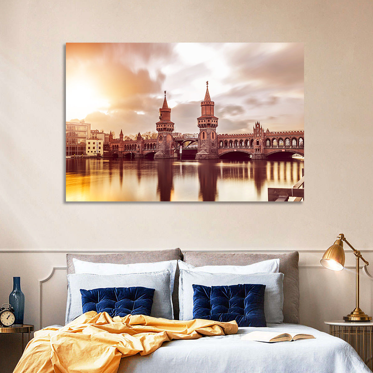 Oberbaumbruecke Sunset Reflection Berlin Wall Art in a room, landscape