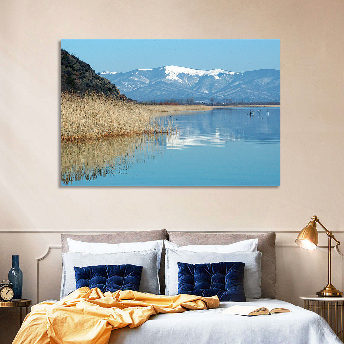 Prespa Lake Reflections Wall Art in a room, landscape