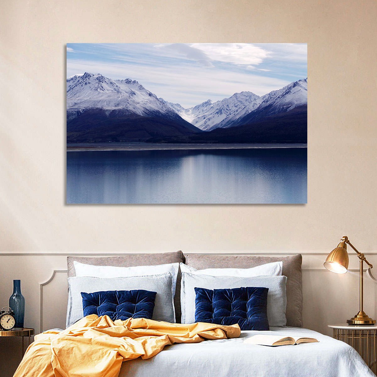 Lake Pukaki Reflection Wall Art in a room, landscape