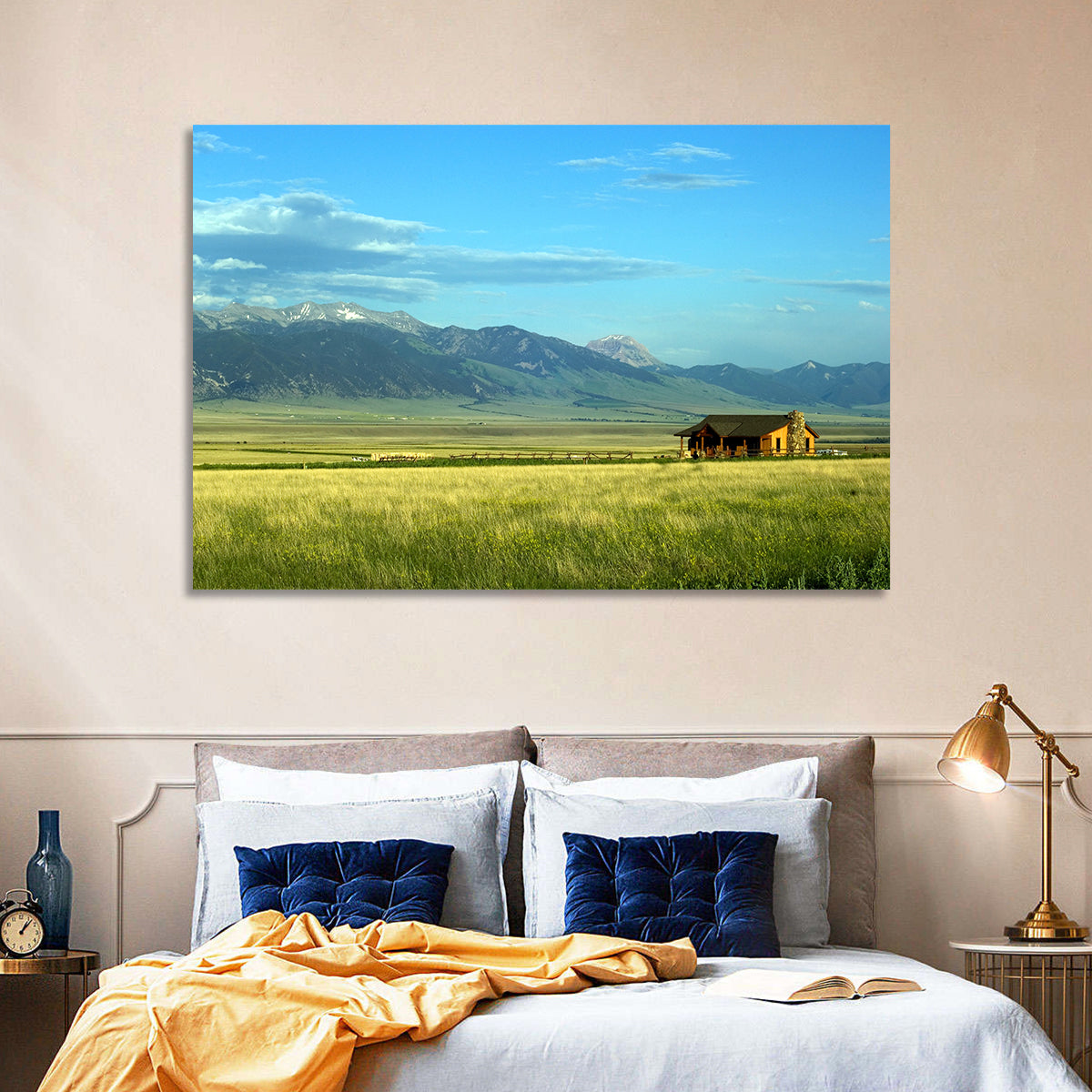 Montana Mountain Ranch Wall Art in a room, landscape