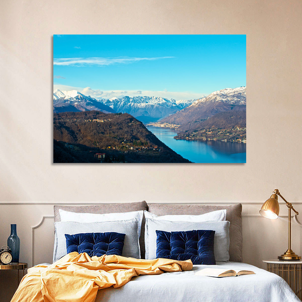 Lake Orta Mountain Reflection Wall Art in a room, landscape