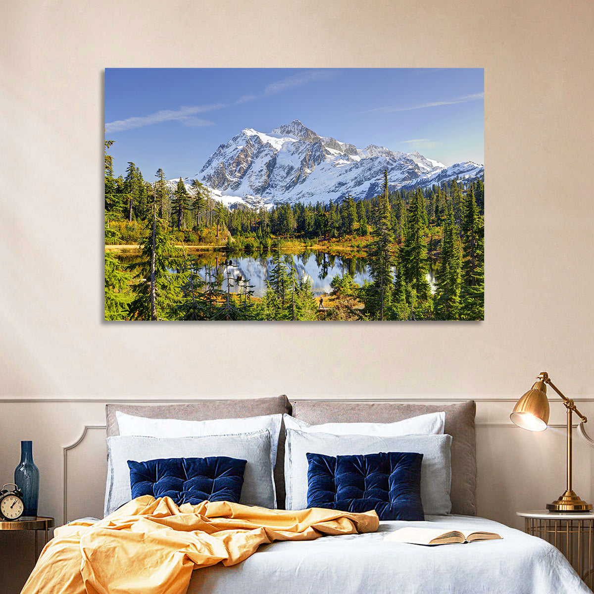 Mount Shuksan Lake Reflection Wall Art in a room, landscape