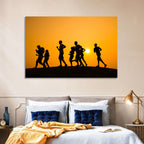 Six Runners Silhouette at Golden Sunset Wall Art