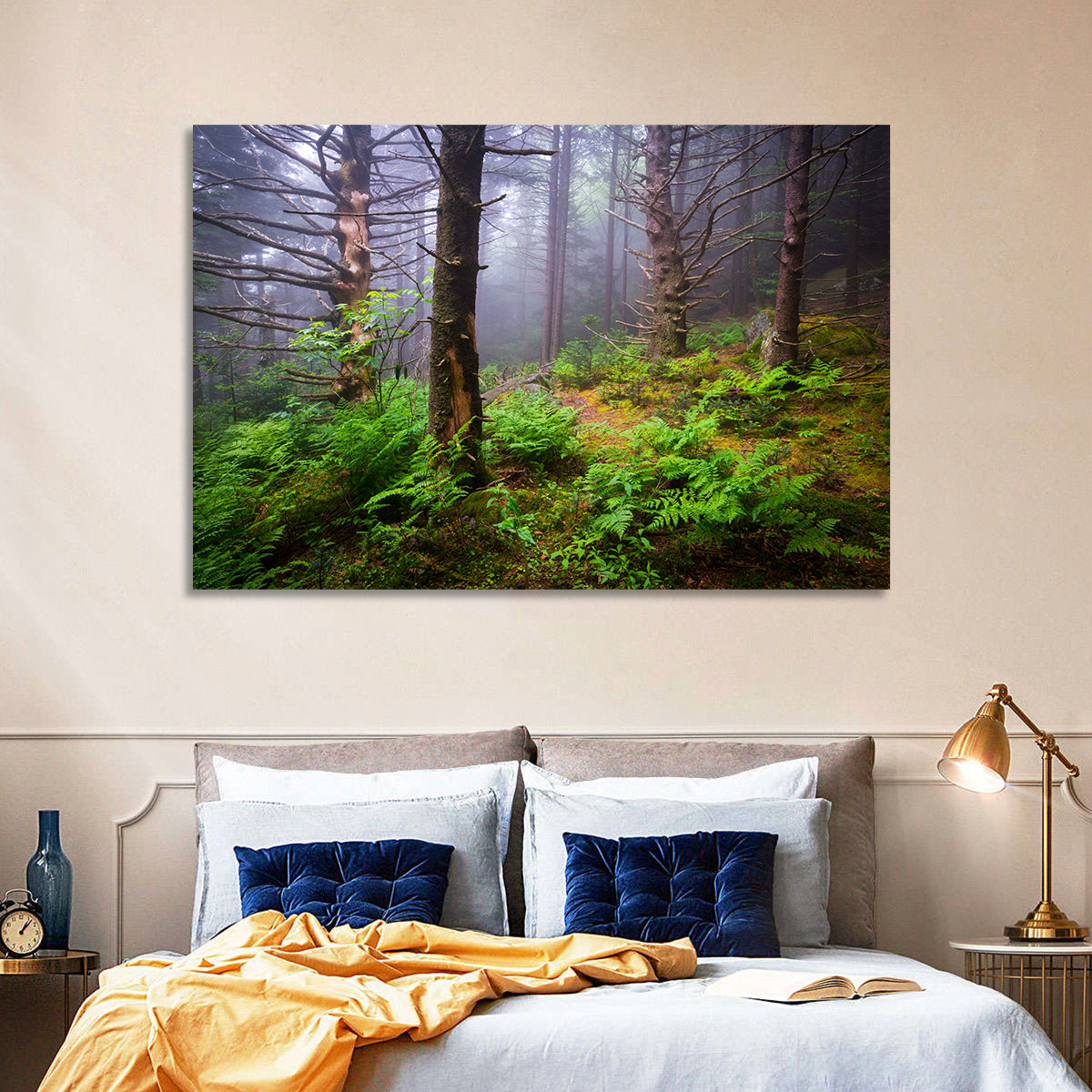 Misty Spruce-fir Trail Wall Art in a room, landscape
