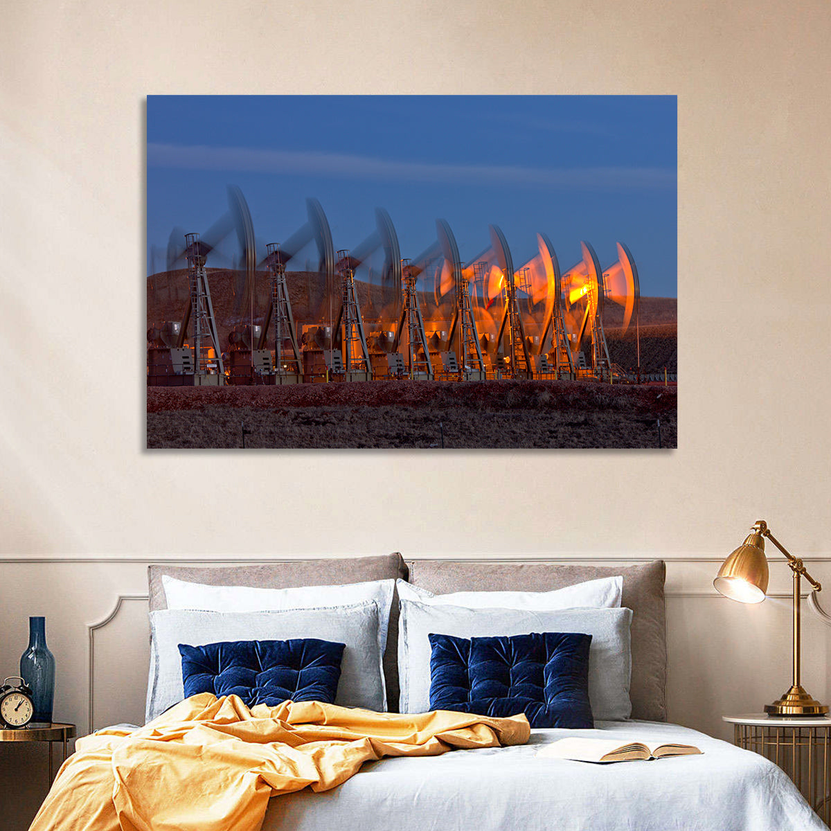 Oil Pump Jacks at Dusk Wall Art in a room, landscape