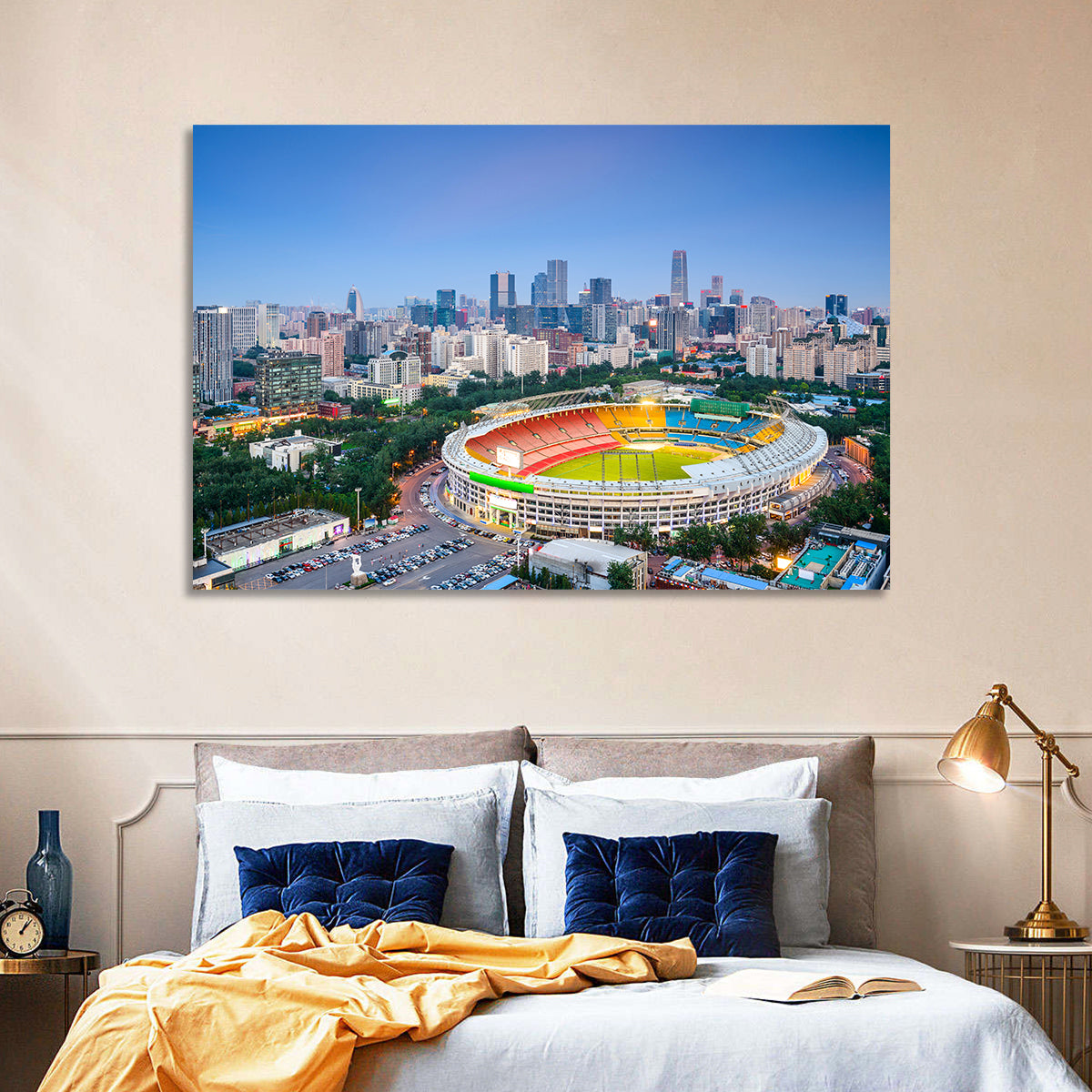 Workers' Stadium at Dusk, Beijing Skyline Wall Art in a room, landscape