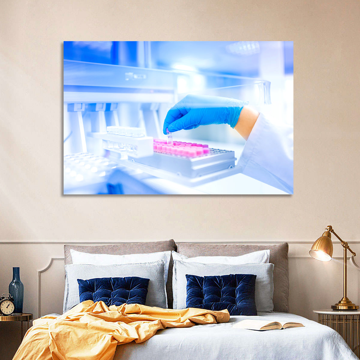 Gloved Hand with Vial and Pink-capped Tubes Wall Art