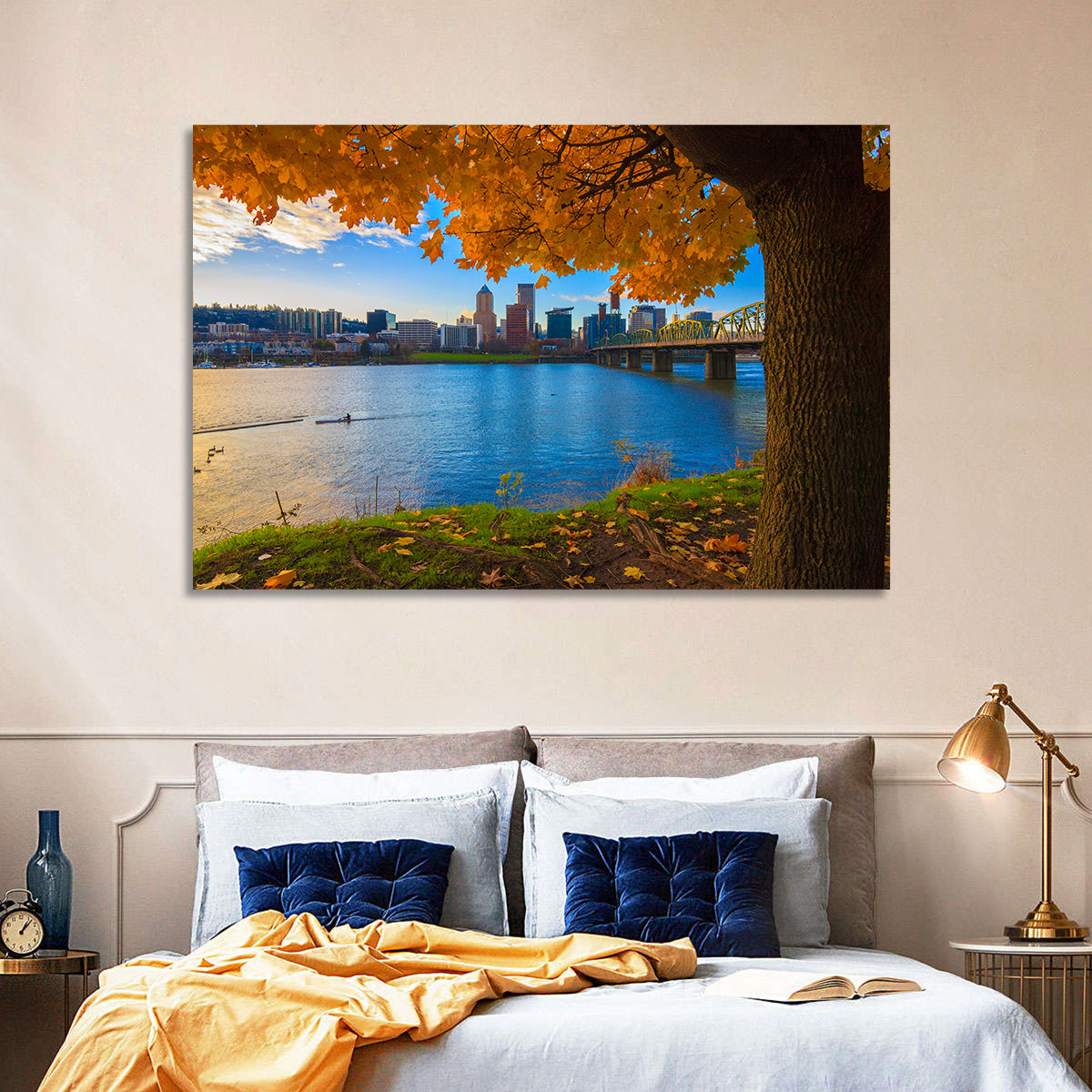 Willamette River at Golden Hour Wall Art in a room, landscape
