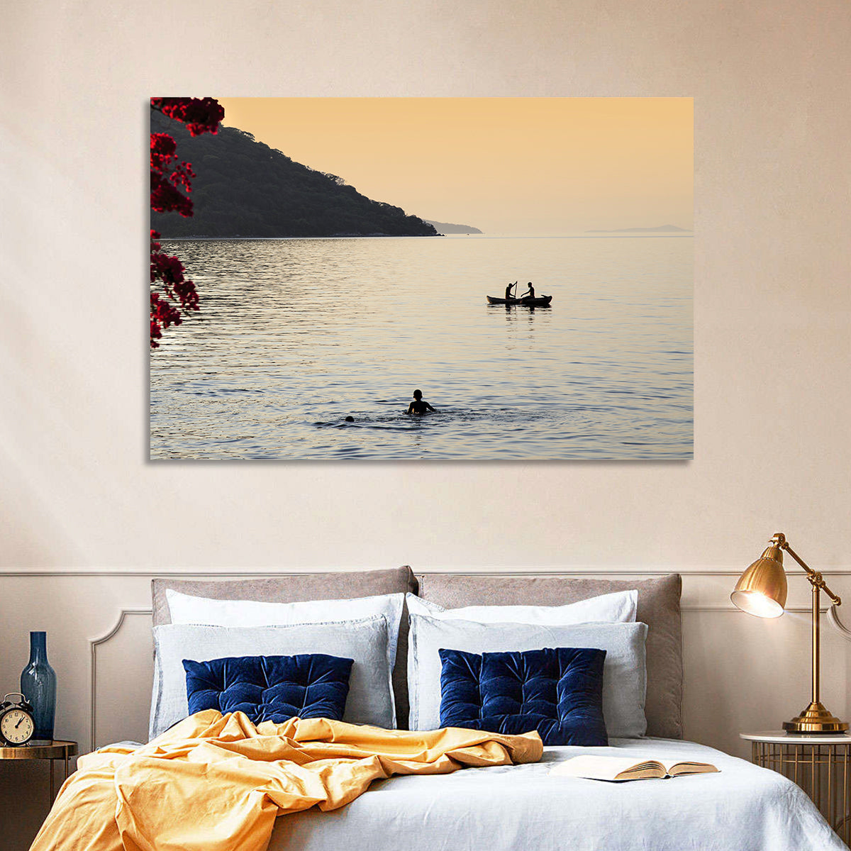 Lake Malawi Golden Hour Wall Art in a room, landscape