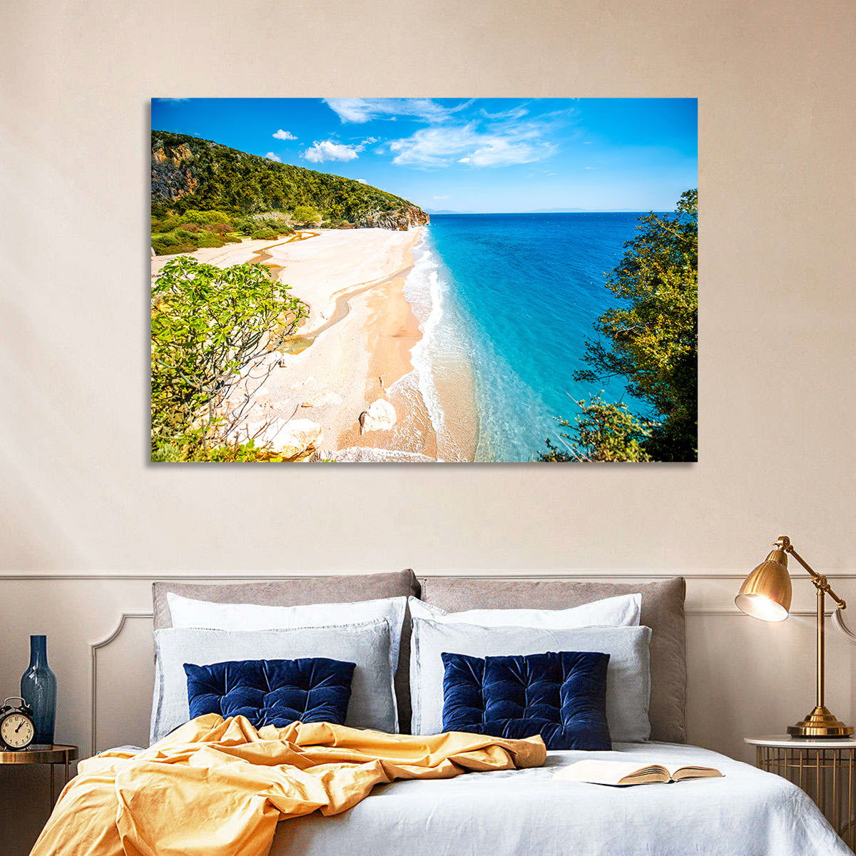 Mylopotamos Turquoise Beach Wall Art in a room, landscape