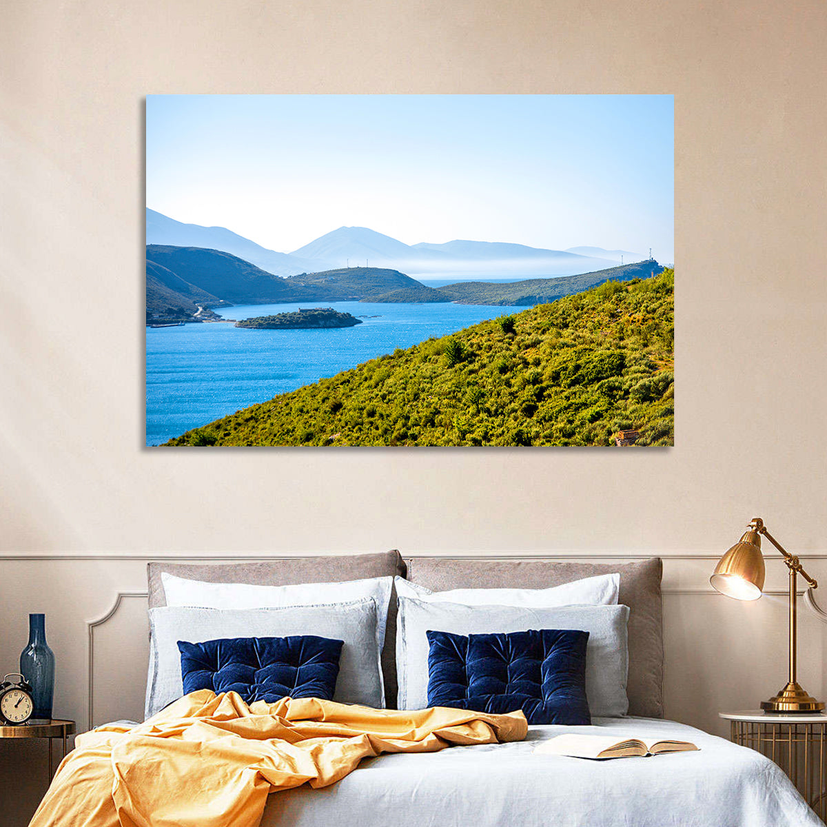 Porto Palermo Bay with Ali Pasha Castle Wall Art in a room, landscape