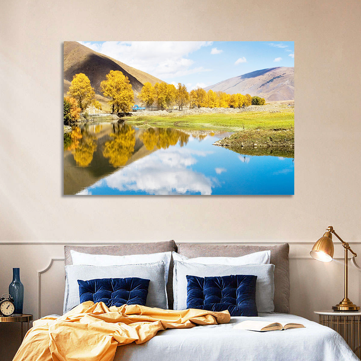 Chanxi Autumn Reflection Road Wall Art in a room, landscape