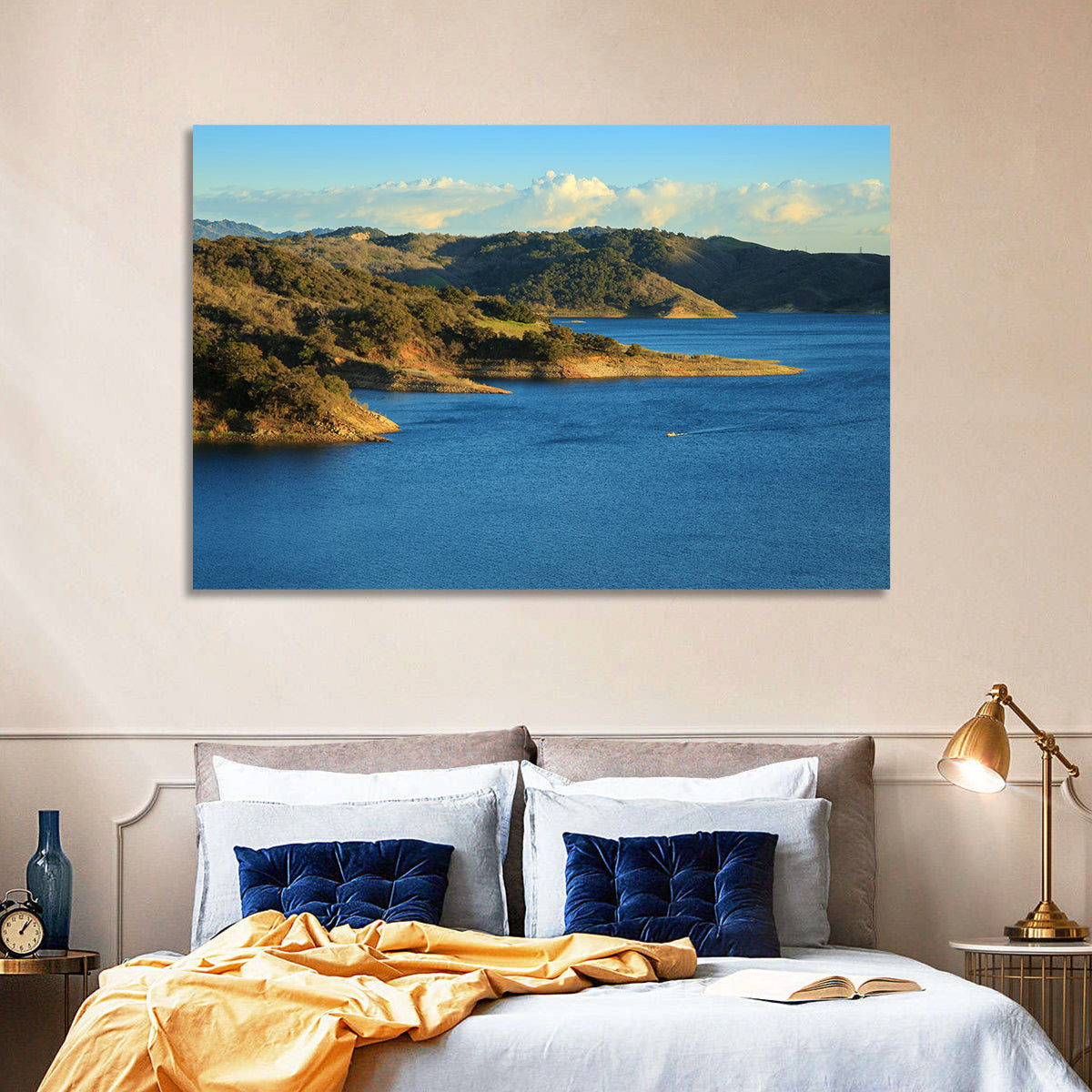 Lake Casitas Golden Hour Wall Art in a room, landscape