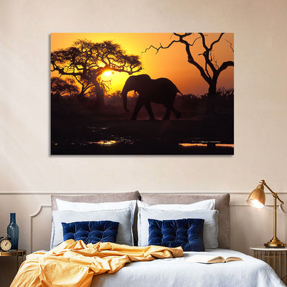 Elephant at Sunset Wall Art